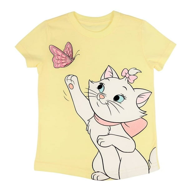 Playera Disney Marie Para niña  2A Serigrafía con Glitter Amarillo