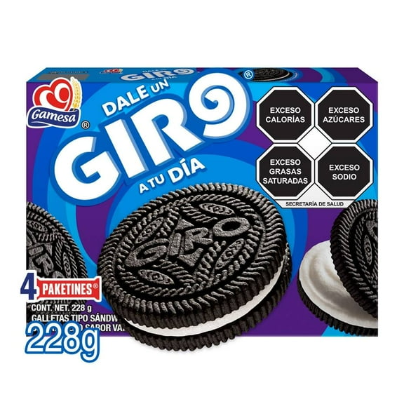 Galletas Gamesa Giro tipo sándwich con relleno sabor vainilla 228 g