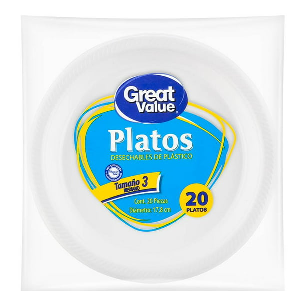 Platos desechables Great Value de plástico tamaño pastelero 50 pzas