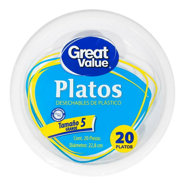 Platos desechables Great Value de plástico tamaño 5 20 pzas
