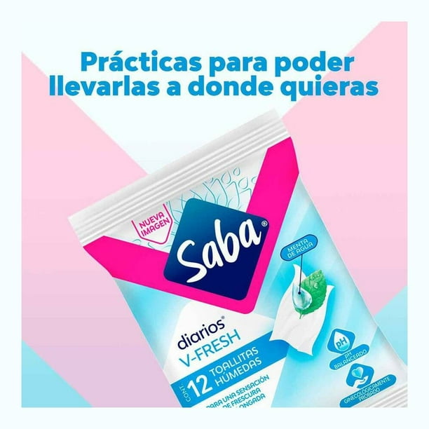 Toallitas húmedas Saba Diarios v-fresh menta de agua 12 pzas