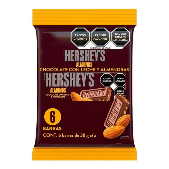 Chocolate Hershey's almonds con almendras 1 paquete con 6 pzas