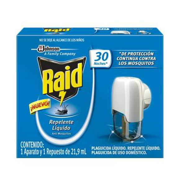 Insecticida Raid repelente líquido 1 aparato y 1 repuesto con 21.9 ml