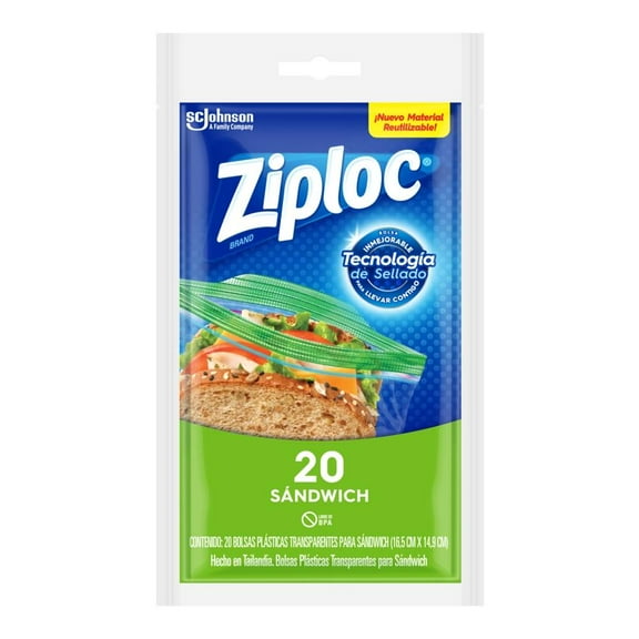 Bolsa plastica reutilizable Ziploc Sandwich  20 piezas Econopack