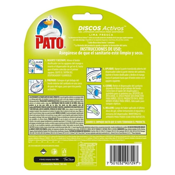 Pato Pato Discos Activos En Gel Para Sanitarios/ Baños, Lima Fresca 36 Ml.  Contiene Aplicador, color, 1 count, pack of/paquete de