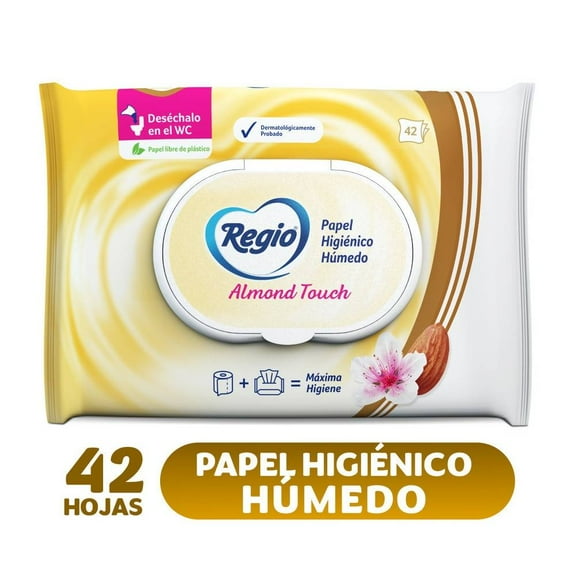 papel higiénico húmedo regio almond touch paquete con 42 hojas