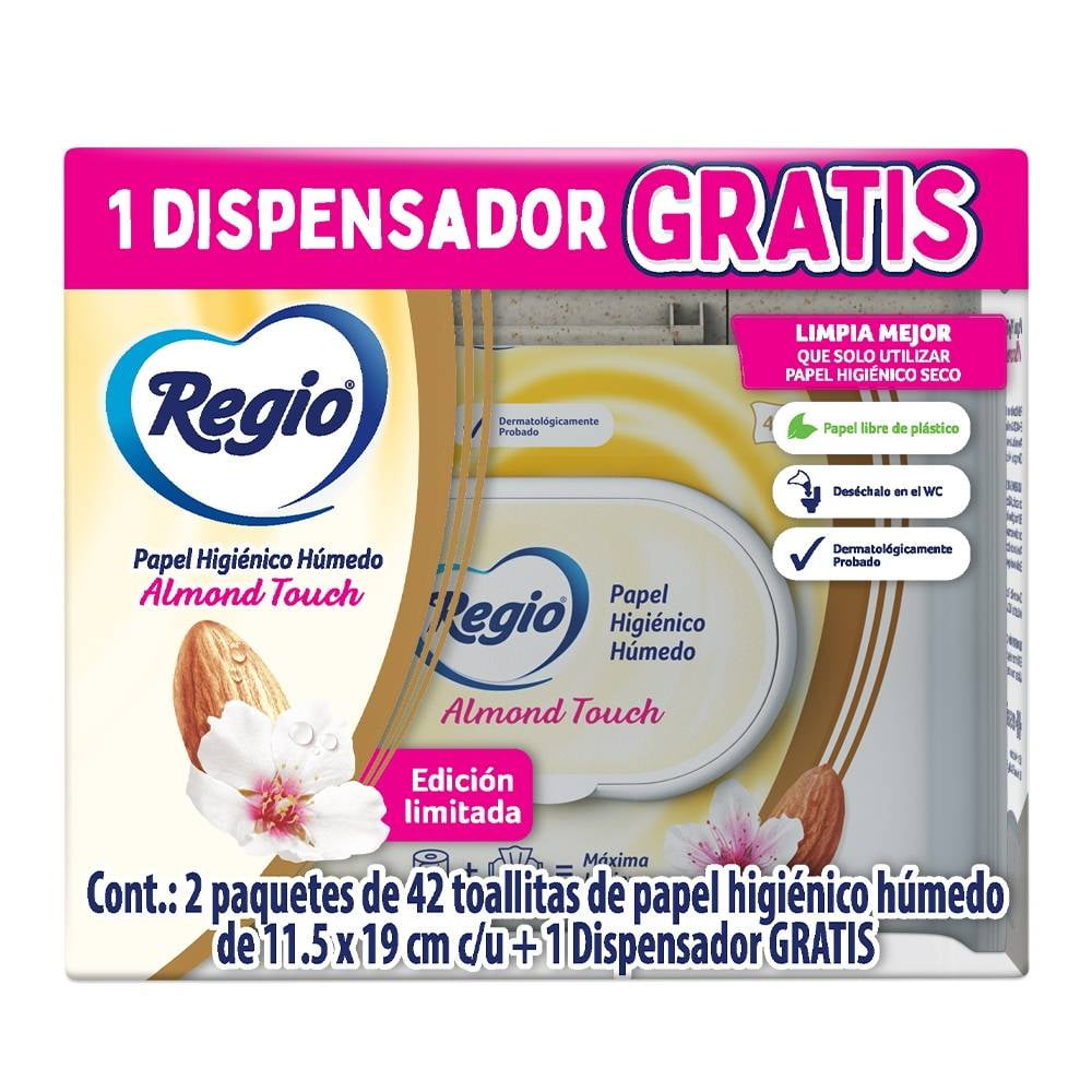 Papel Higiénico Húmedo Regio Luxury 2 paquetes con 42 c/u + dispensador