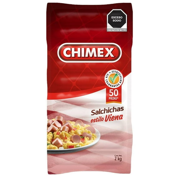 Salchicha tipo viena Chimex 1 paquete con 50 pzas 2 kg