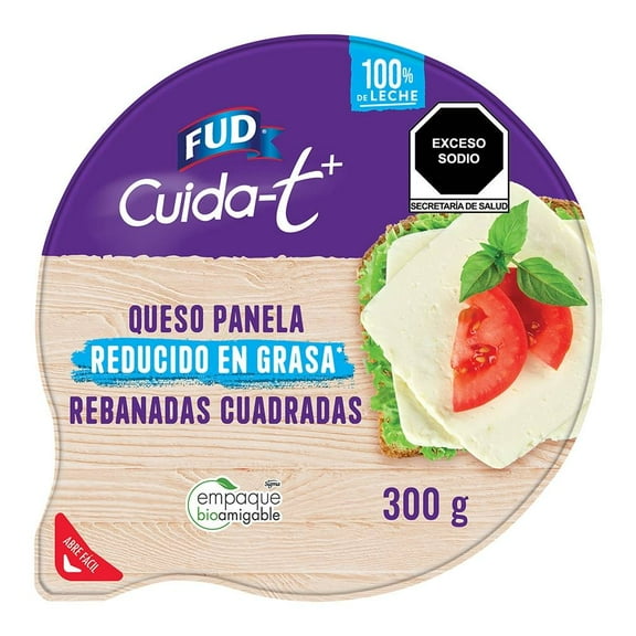 Queso tipo panela FUD Cuida-t + rebanadas cuadradas reducido en grasa 300 g