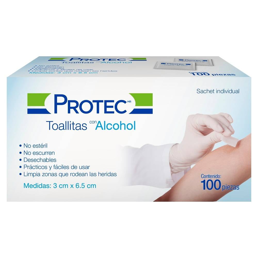 Toallitas con alcohol Protec 100 pzas