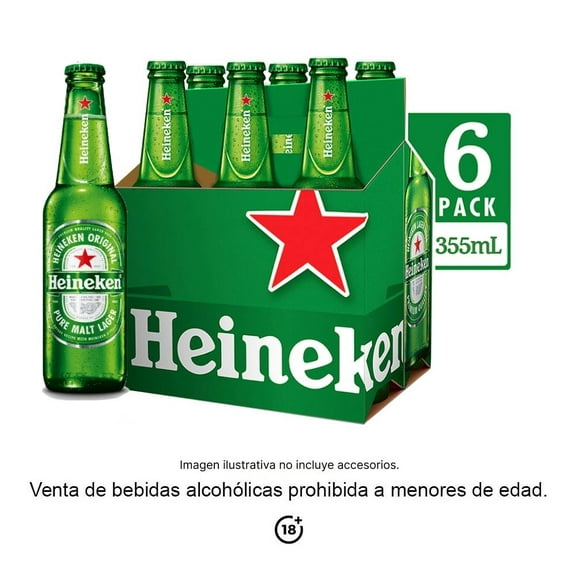 Cerveza clara Heineken 6 botellas de 355 ml c/u