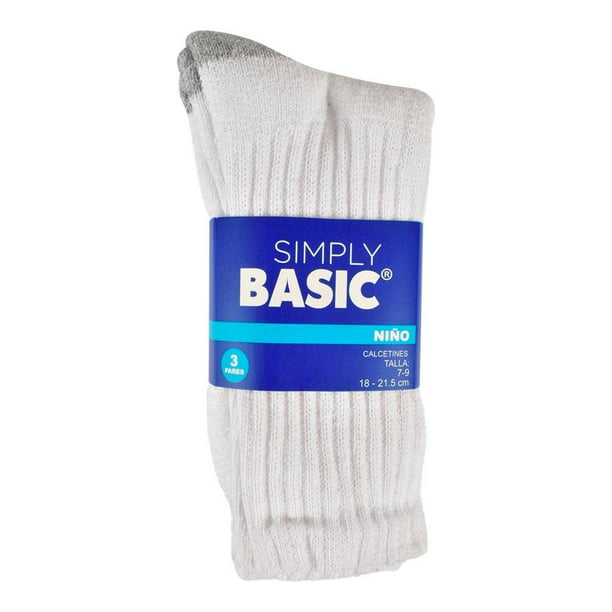 Calcetines Simply Basic Talla 7-9 Blanco para Niño 3 Pares