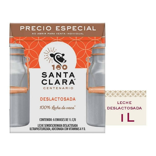 Leche Santa Clara deslactosada caja con 6 pzas 1 l c/u