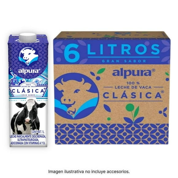 Leche Alpura clásica caja con 6 pzas de 1 l c/u