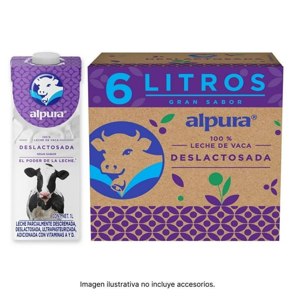 Leche Alpura deslactosada caja con 6 pzas de 1 l c/u