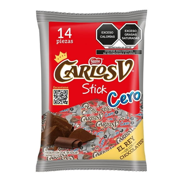 Chocolate con leche Nestlé Carlos V stick sin azúcar 14 pzas