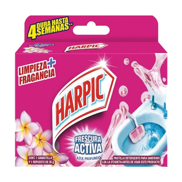 Canastilla para Inodoro Harpic Frescura Activa Floral de 35 g + 1 repuesto