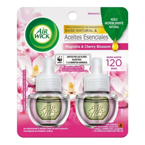 Aromatizante ambiental Air Wick magnolia & cherry blossom 2 repuestos de 21 ml  c/u