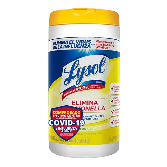 Toallitas desinfectantes Lysol para superficies citrus 80 pzas