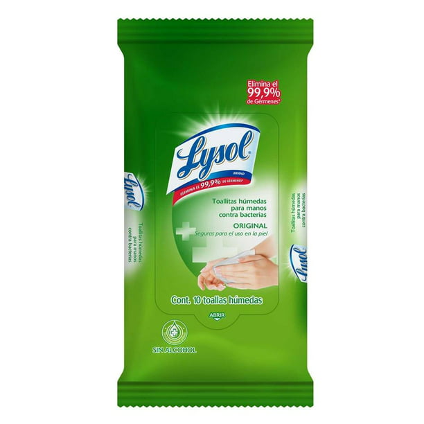 Toallitas desinfectantes Lysol para manos sin alcohol 10 pzas