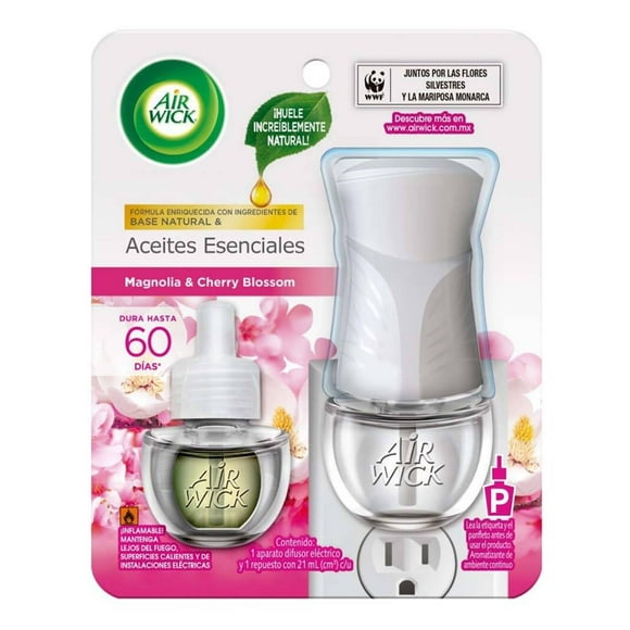 Difusor eléctrico Air Wick y repuesto magnolia y cherry blossom 21 ml