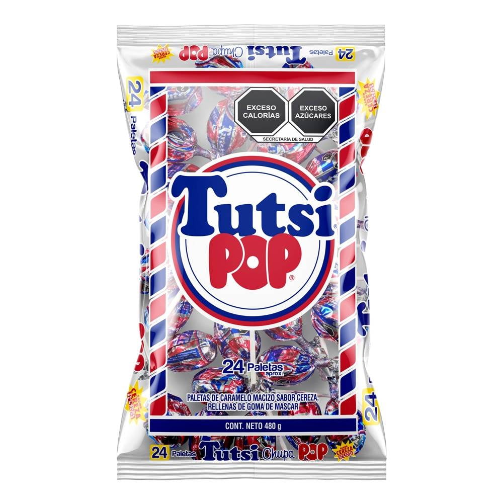 Paletas de caramelo Tutsi Pop sabor cereza 24 pzas