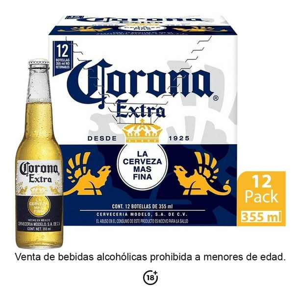 Corona Extra Cerveza Clara, Paquete de 12 Botellas - Cada Una de 355 ml