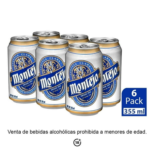 Cerveza clara Montejo 6  latas de 355 ml c/u