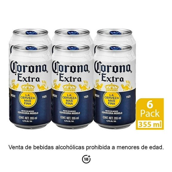 Cerveza clara Corona Extra 6  latas de 355 ml c/u