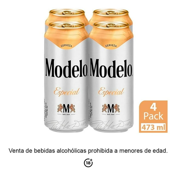 Cerveza clara Modelo Especial 4 latas de 473 ml c/u