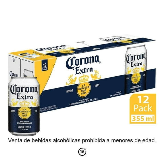 Cerveza clara Corona extra 12 latas de 355 ml c/u