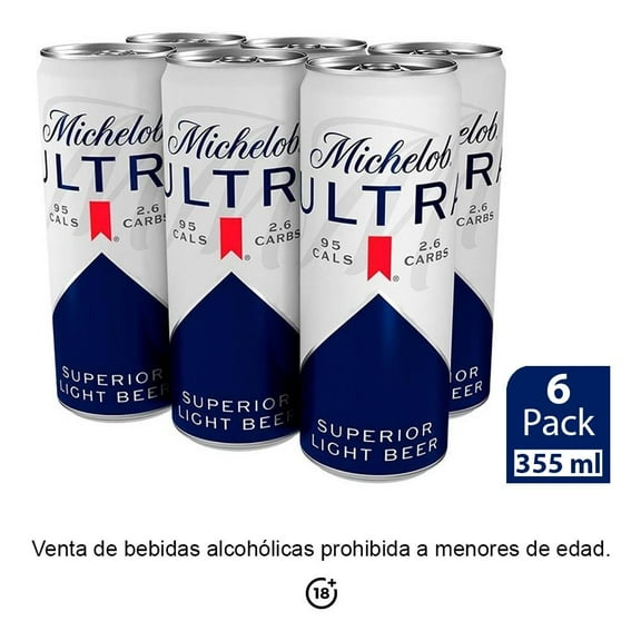 Cerveza clara Michelob Ultra 6  latas de 355 ml c/u