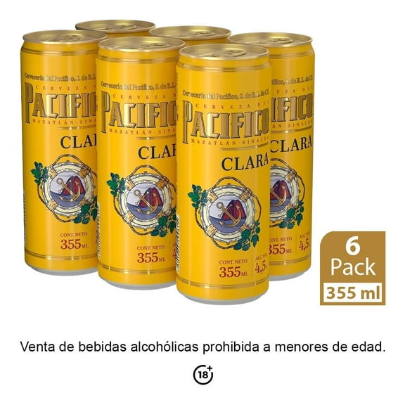 Cerveza clara Pacifico 6 latas 355 ml c/u