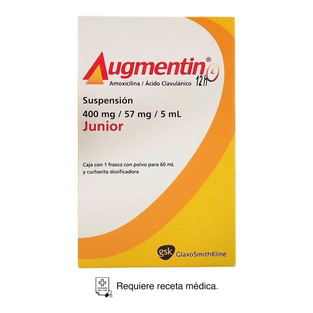 Augmentin Amoxicilina 400 mg, Ácido Clavulánico 57 mg / 5 ml suspensión junior polvo para 60 ml