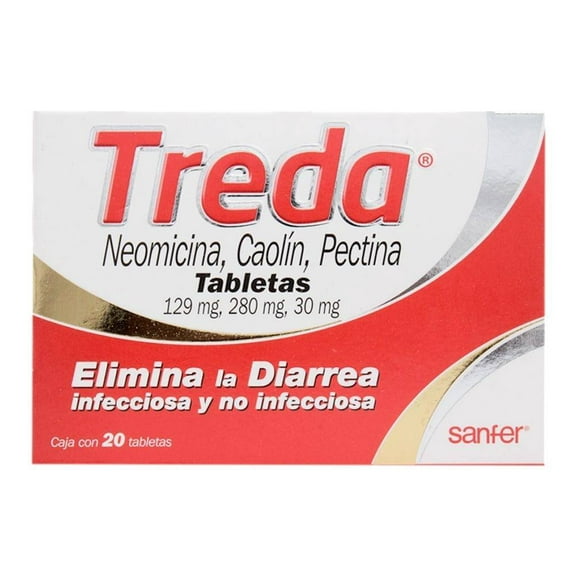 Treda Neomicina 129 mg / Caolín 280 mg / Pectina 30 mg 20 tabletas