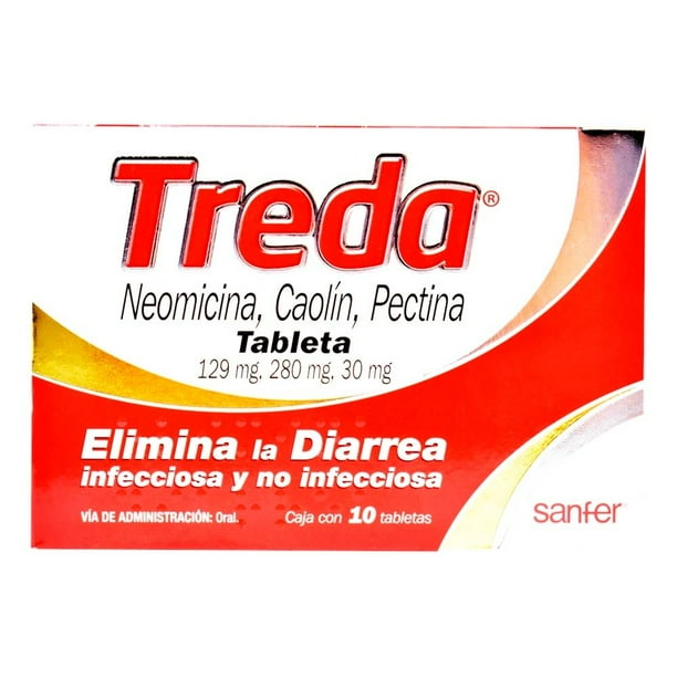 Treda Neomicina 129 mg / Caolín 280 mg / Pectina 30 mg 10 tabletas