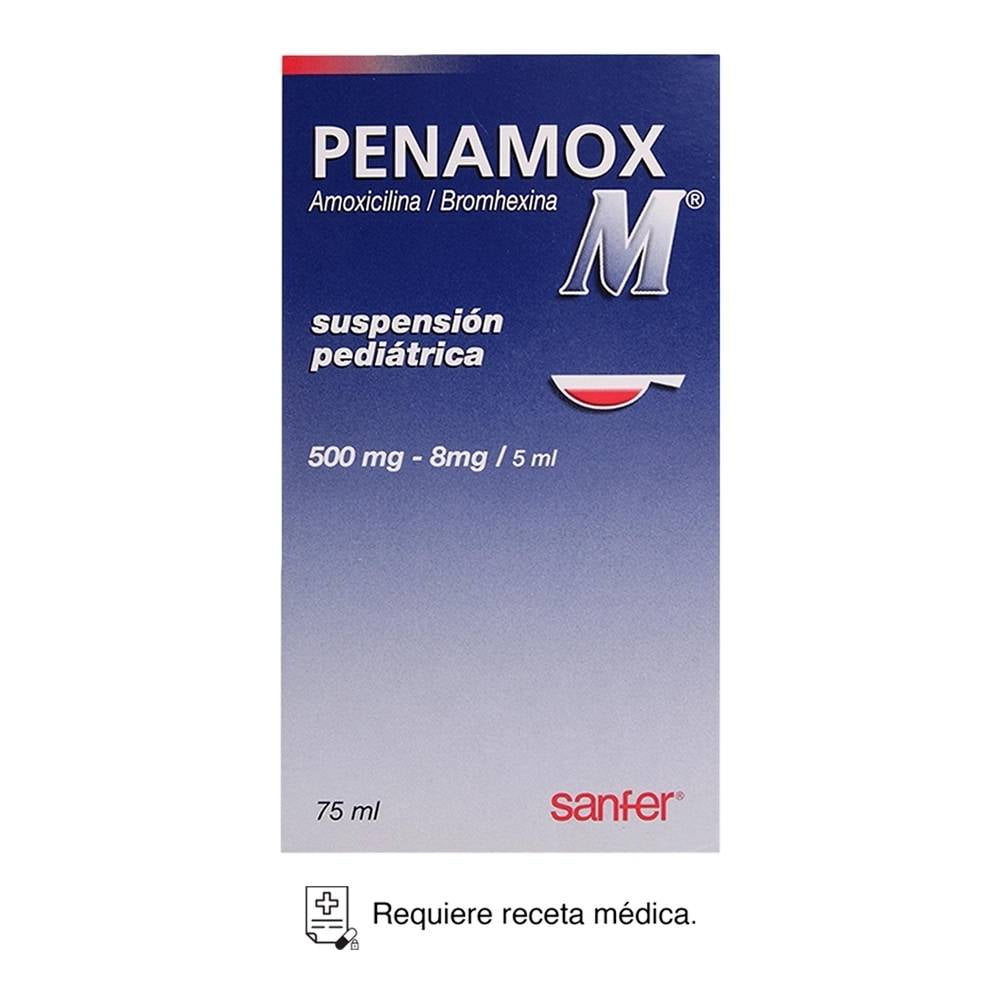 Penamox M Amoxicilina 500 mg, Bromhexina 8 mg / 5 ml suspensión pediátrica 75 ml