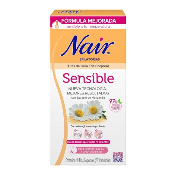 Tiras depilatorias Nair de cera corporales para piel sensible 20 pzas