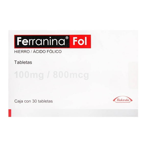 Ferranina fol 100 mg/800 mcg 30 tabletas