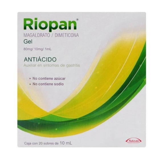 Antiácido Riopan Magaldrato 80 mg / Dimeticona 10 mg 20 sobres de 10 ml en gel