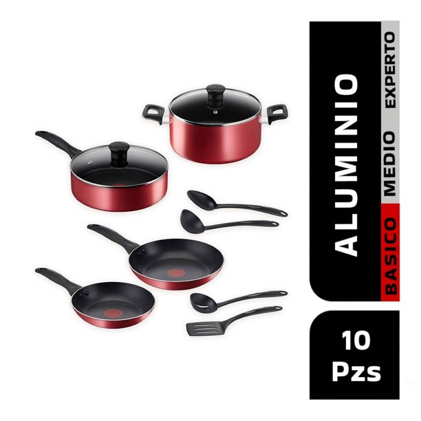 Batería de Cocina T-fal Easycook Roja 10 piezas