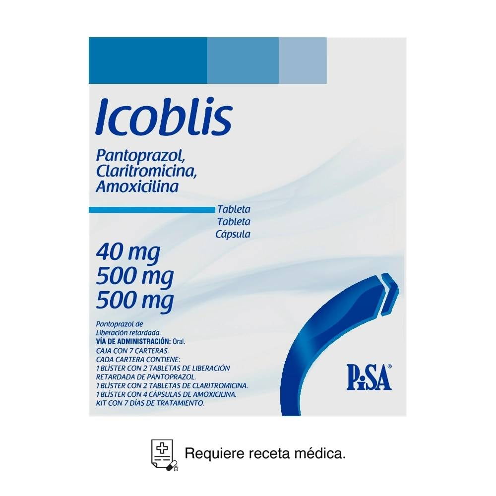 Icoblis Pantoprazol 40 mg, Claritromicina 500 mg, Amoxicilina 500 mg tabletas y cápsulas