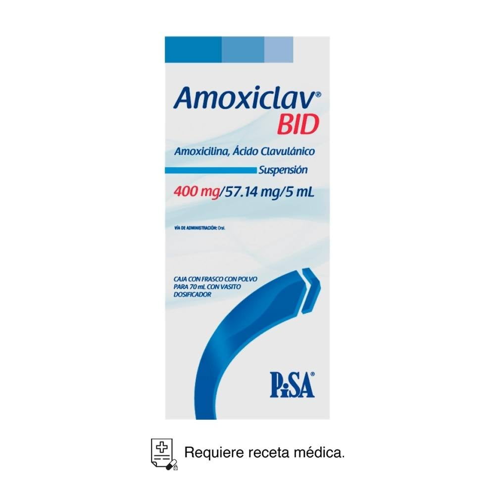 Amoxiclav Amoxicilina 400 mg, Ácido Clavulánico 57.14 mg / 5 ml suspensión polvo para 70 ml