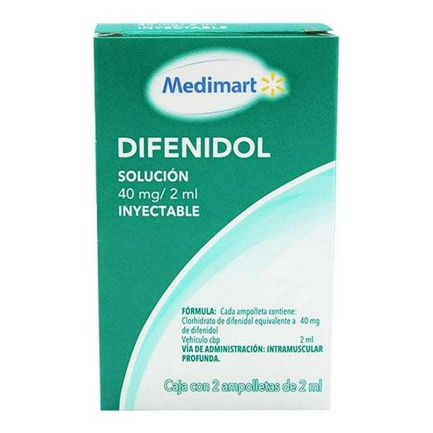 Difenidol Medimart 40 mg/2 ml solución inyectable, 2 ampolletas de 2 ml