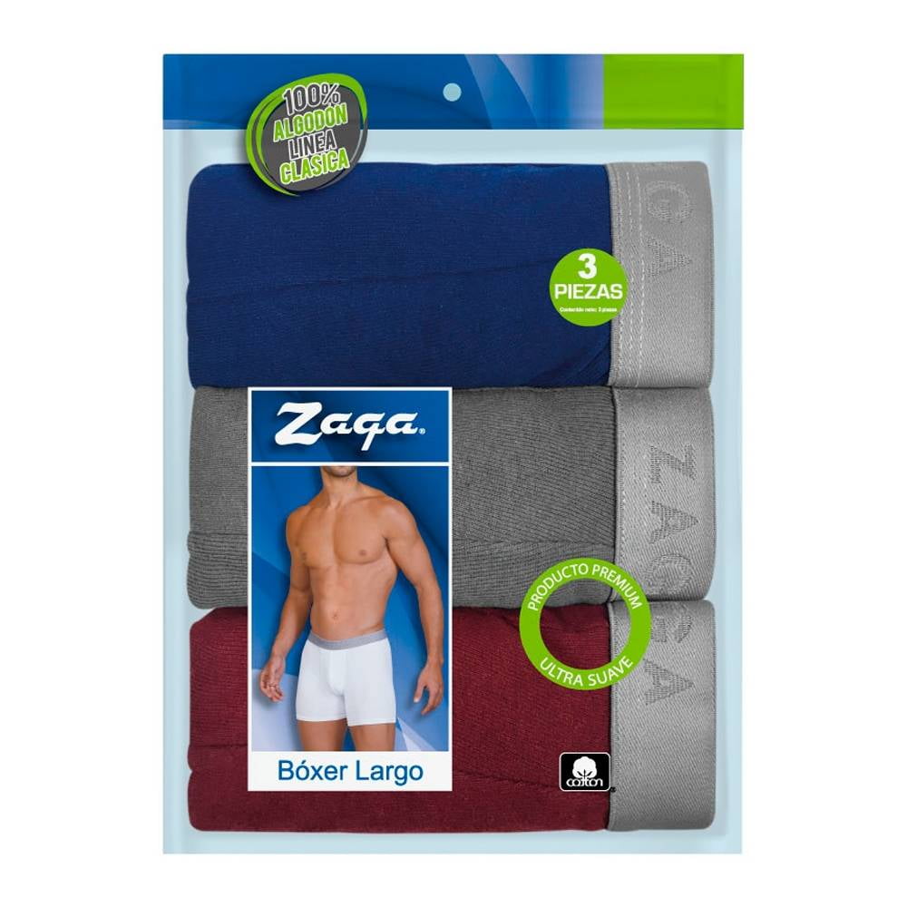 Boxer Zaga para Hombre Largo Multicolor 3 Piezas Talla CH de 28 a 30 Walmart