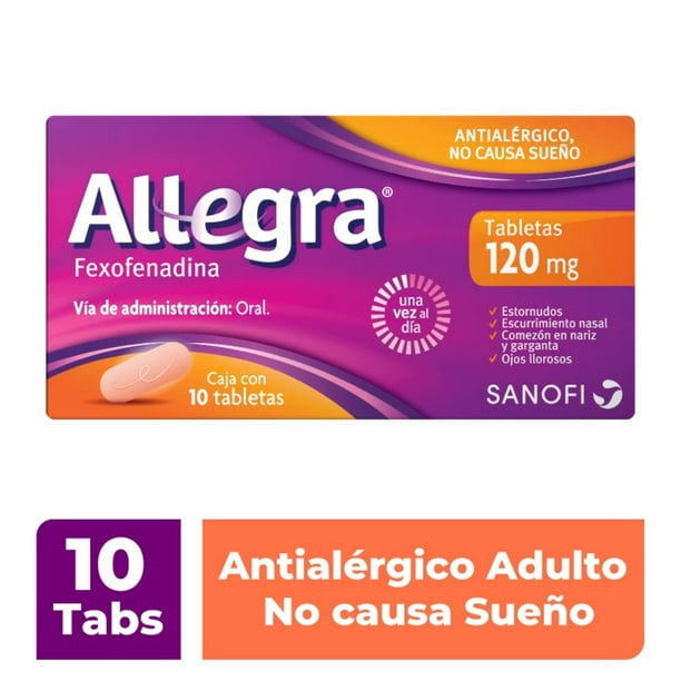 Antihistamínico Allegra Fexofenadina 120 mg 10 tabletas