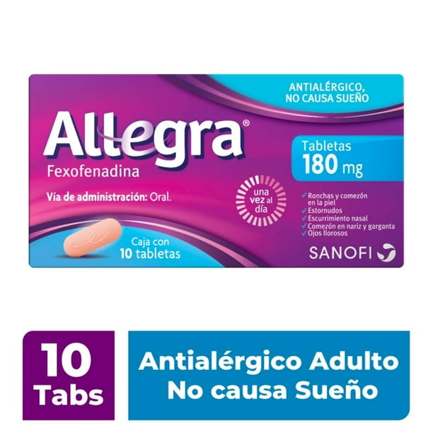 Antihistamínico Allegra Fexofenadina 180 mg 10 tabletas