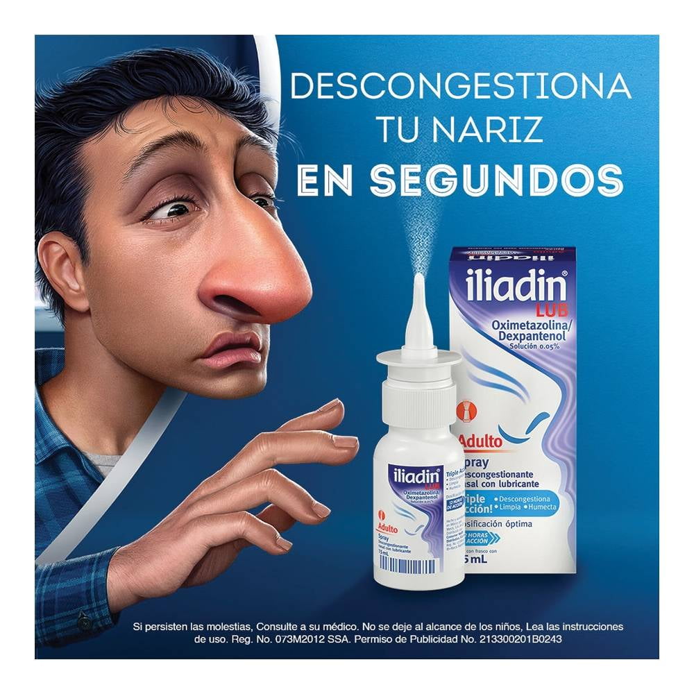 Descongestionante nasal Iliadin Lub Oximetazolina 0.025 g / Dexpantenol  2.033 g infantil 20 ml solución en spray
