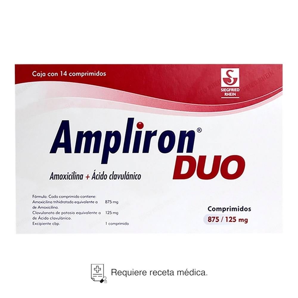 Ampliron Amoxicilina 875 mg, Ácido Clavulánico 125 mg 14 comprimidos