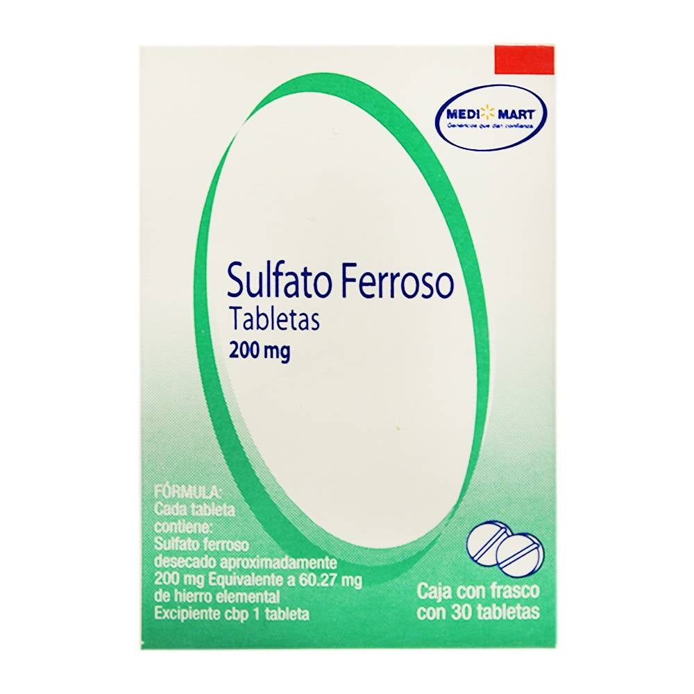 Sulfato Ferroso Medi Mart 200 mg 30 tabletas